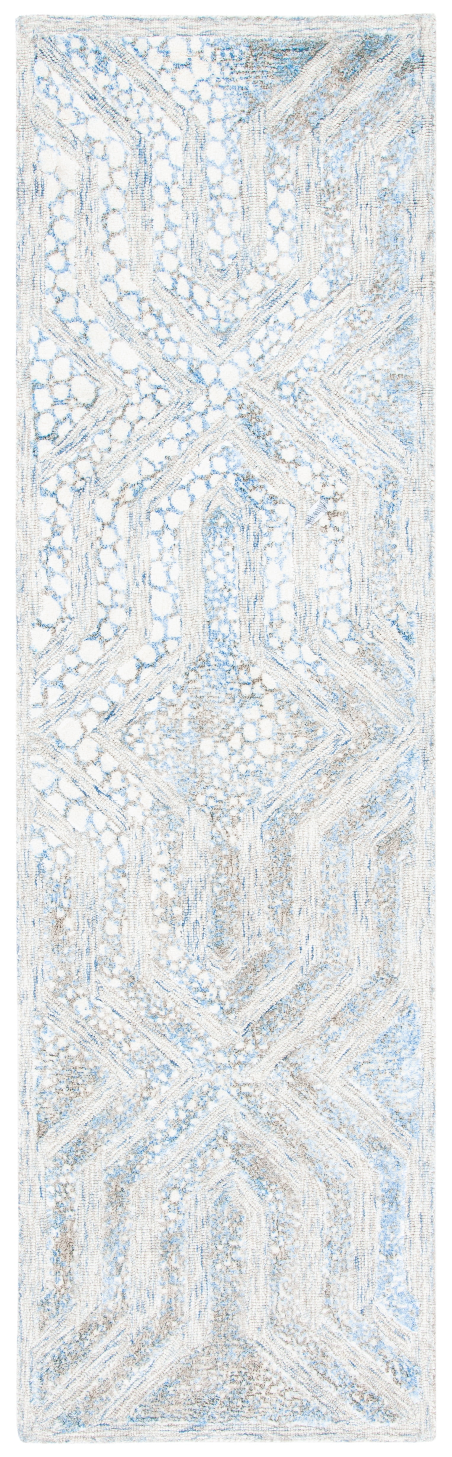 SAFAVIEH Restoration Vintage Rubye Geometric Runner Rug, Blue/Ivory, 2'3" x 8'