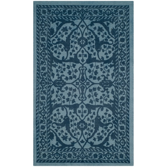 SAFAVIEH Restoration Vintage Wilson Border Wool Area Rug, Blue/Dark Blue, 2' x 3'