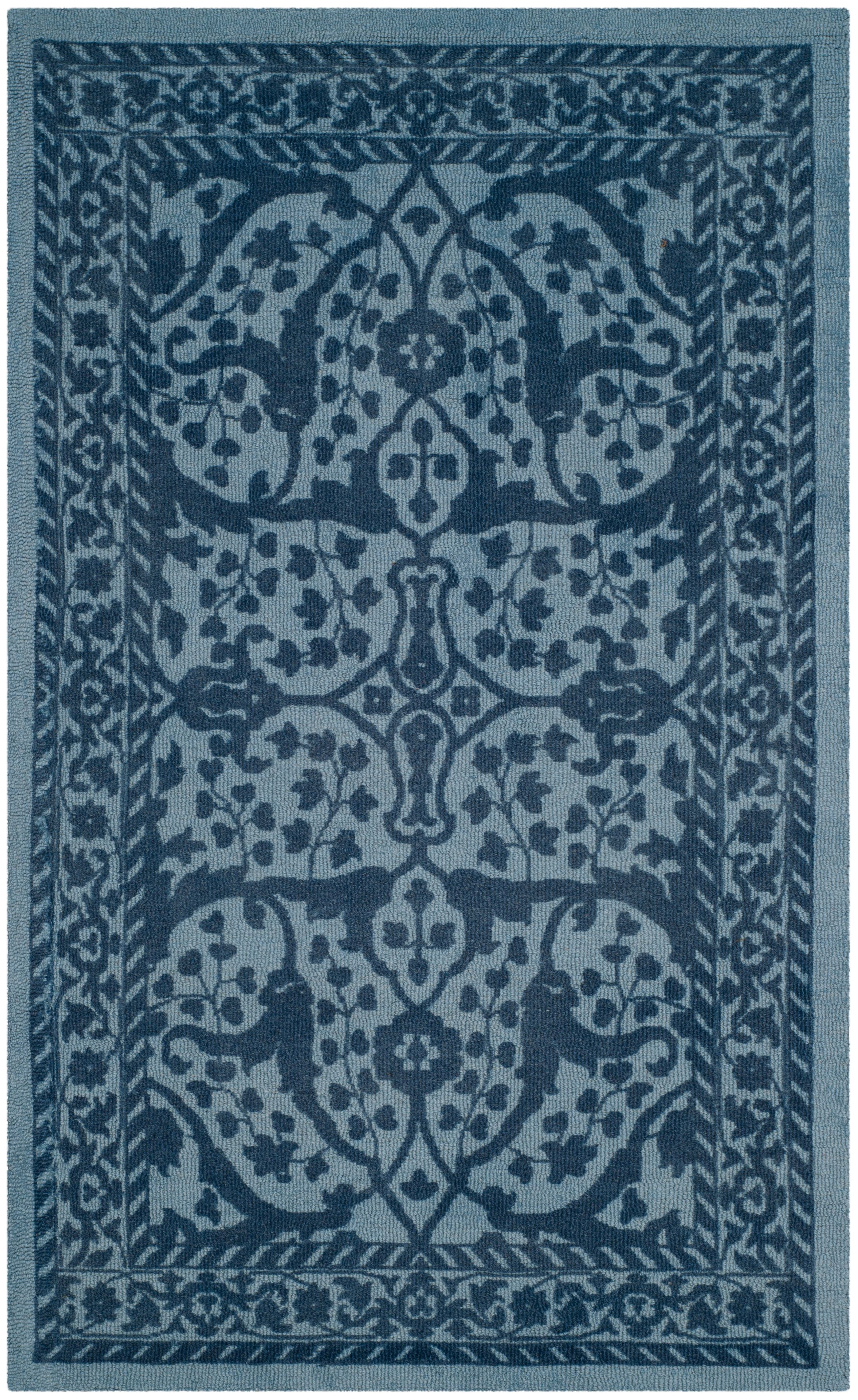 Handmade Blue and Dark Blue Wool Tufted Area Rug