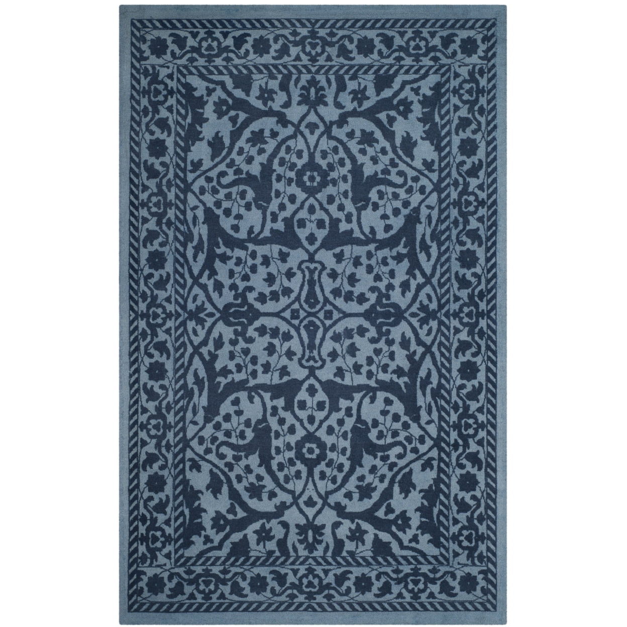 Hand-Tufted Vintage Blue Wool Rectangular Area Rug, 5' x 8'