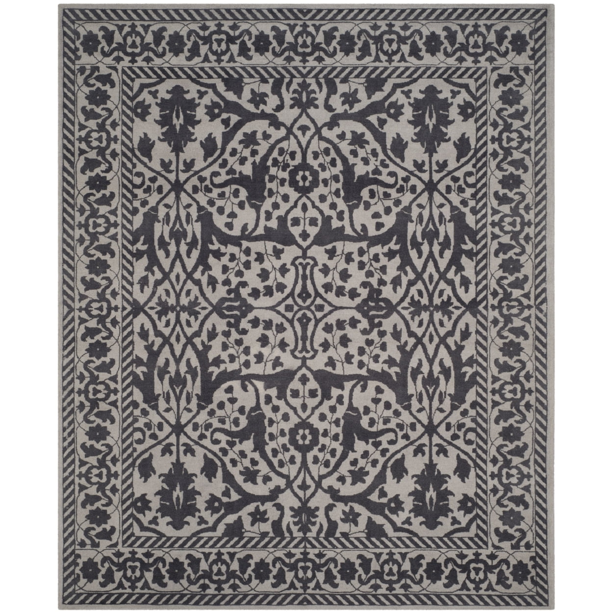 SAFAVIEH Restoration Vintage Wilson Border Wool Area Rug, Silver/Grey, 8' x 10'