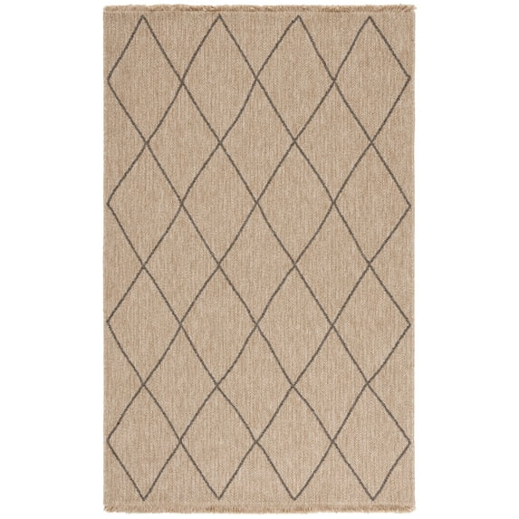 SAFAVIEH Retreat Justice Diamond Indoor/Outdoor Area Rug, Natural/Black, 5'3" x 7'6"