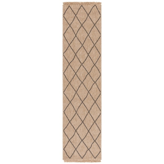 SAFAVIEH Retreat Justice Diamond Indoor/Outdoor Runner Rug, Natural/Black, 2'2" x 8'