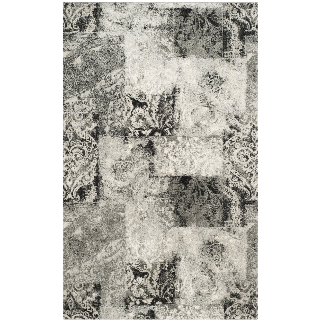 Retro Cream and Gray Abstract Shag Area Rug