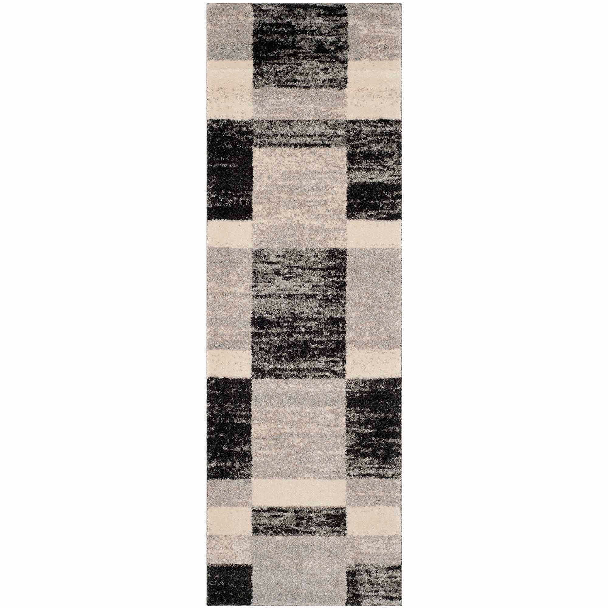Gray and Black Geometric Shag Runner Rug