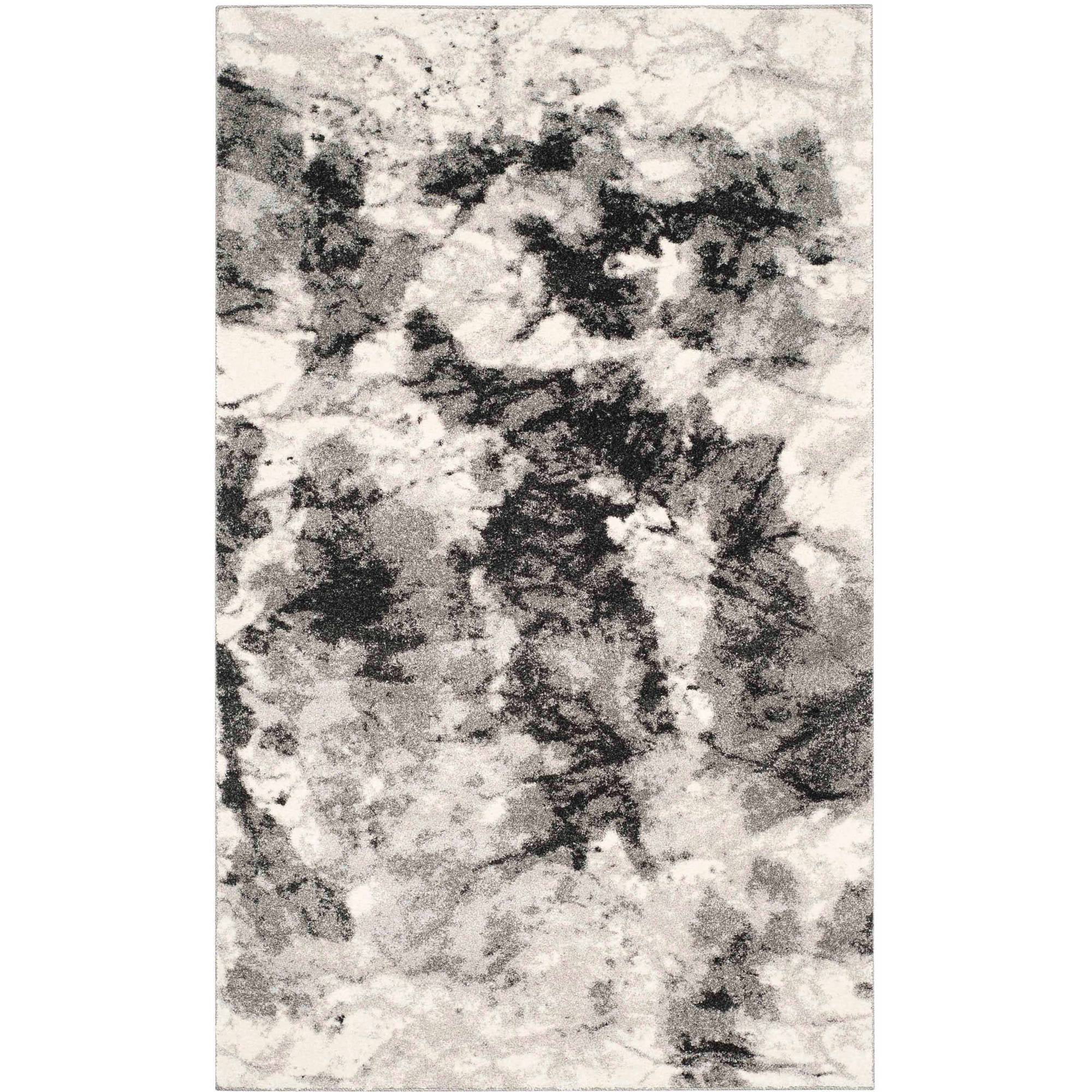 Luxurious Abstract Shag Area Rug 4' x 6' in Cream and Gray