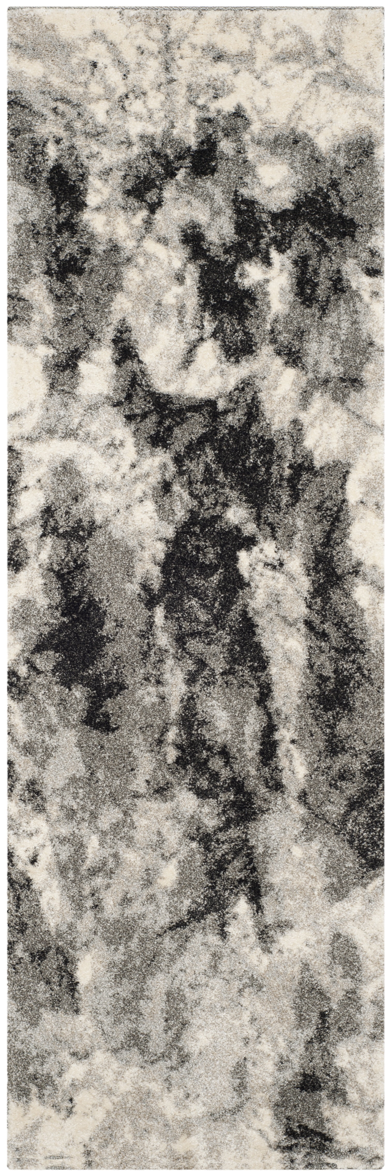 Gray and Cream Abstract Synthetic Runner Rug, 2'3" x 9'