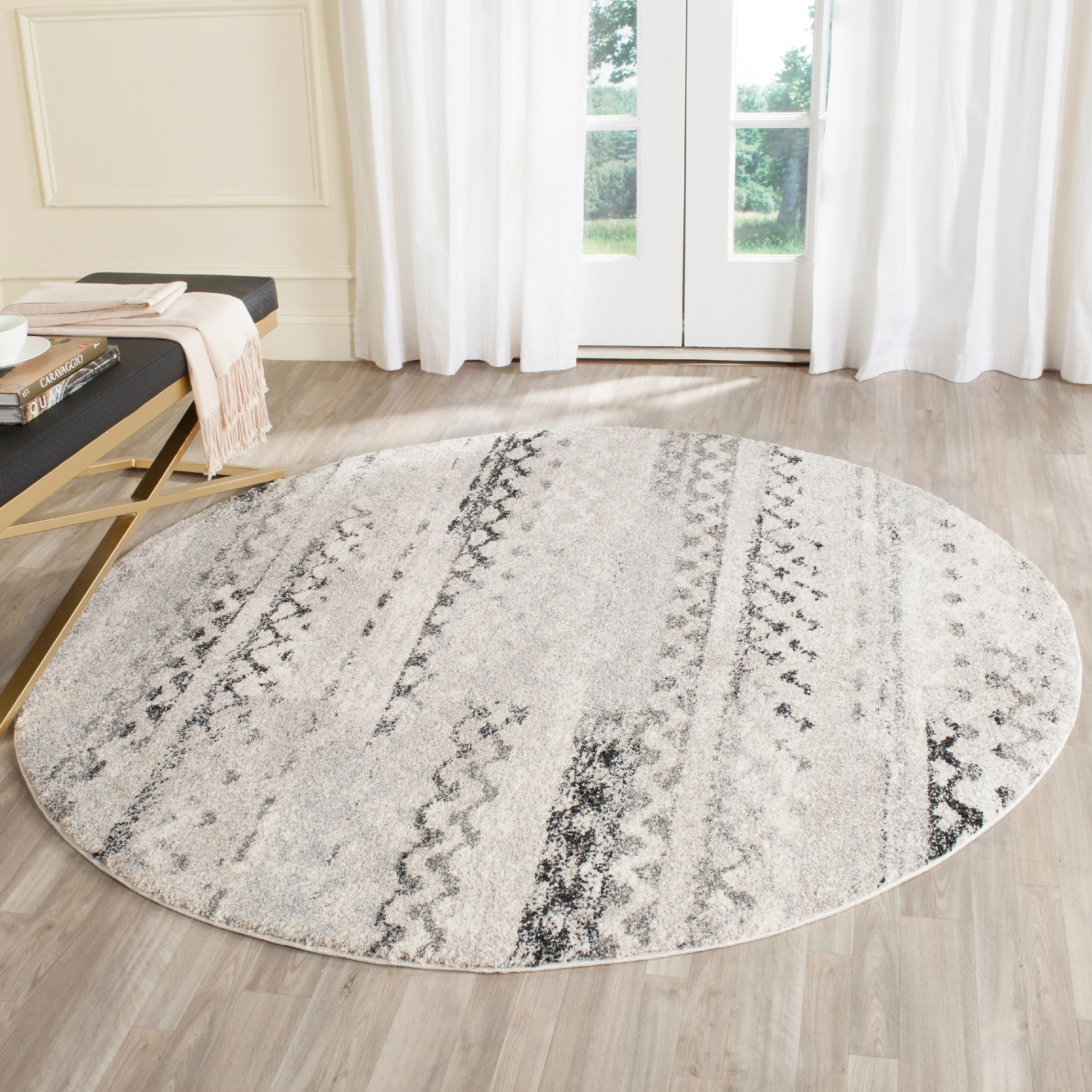 SAFAVIEH Retro Coilean Abstract Area Rug, Cream/Grey, 4' x 4' Round