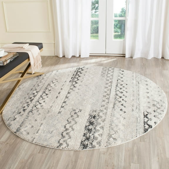 SAFAVIEH Retro Coilean Abstract Area Rug, Cream/Grey, 4' x 4' Round