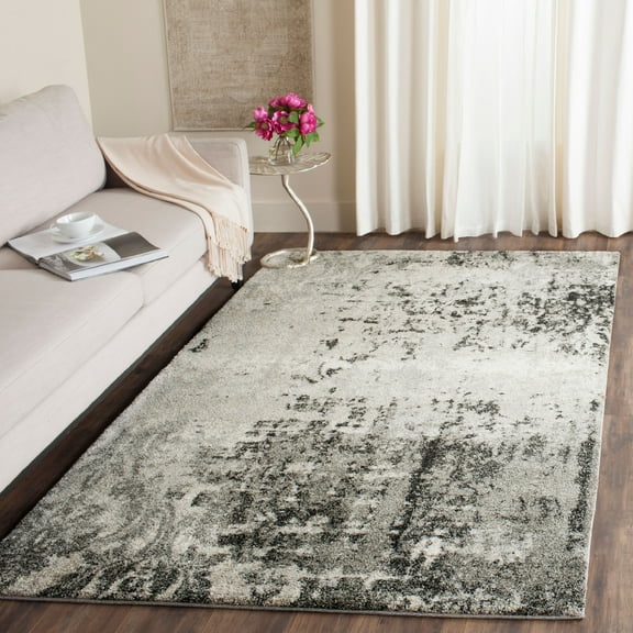 SAFAVIEH Retro Corynn Abstract Area Rug, Light Grey/Grey, 6' x 6' Square