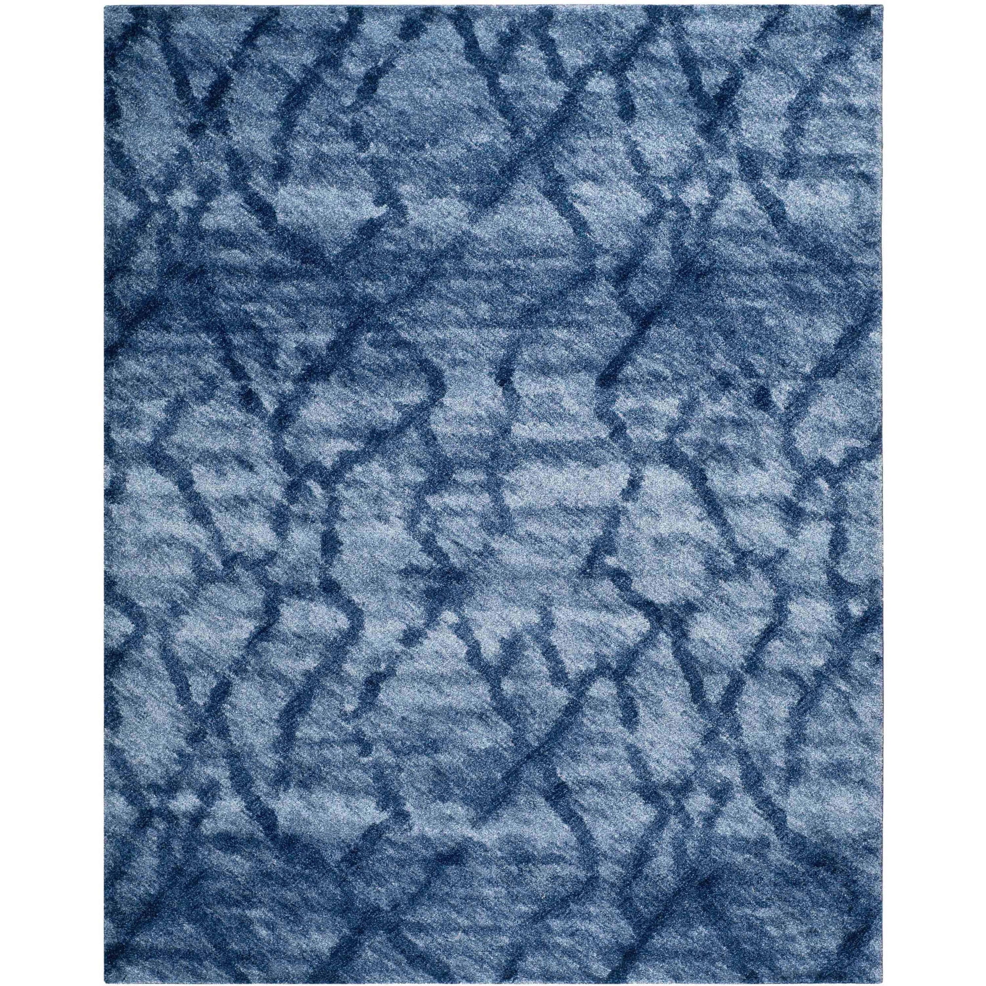 Retro Blue and Dark Blue Abstract Shag Rug, 10' x 14'