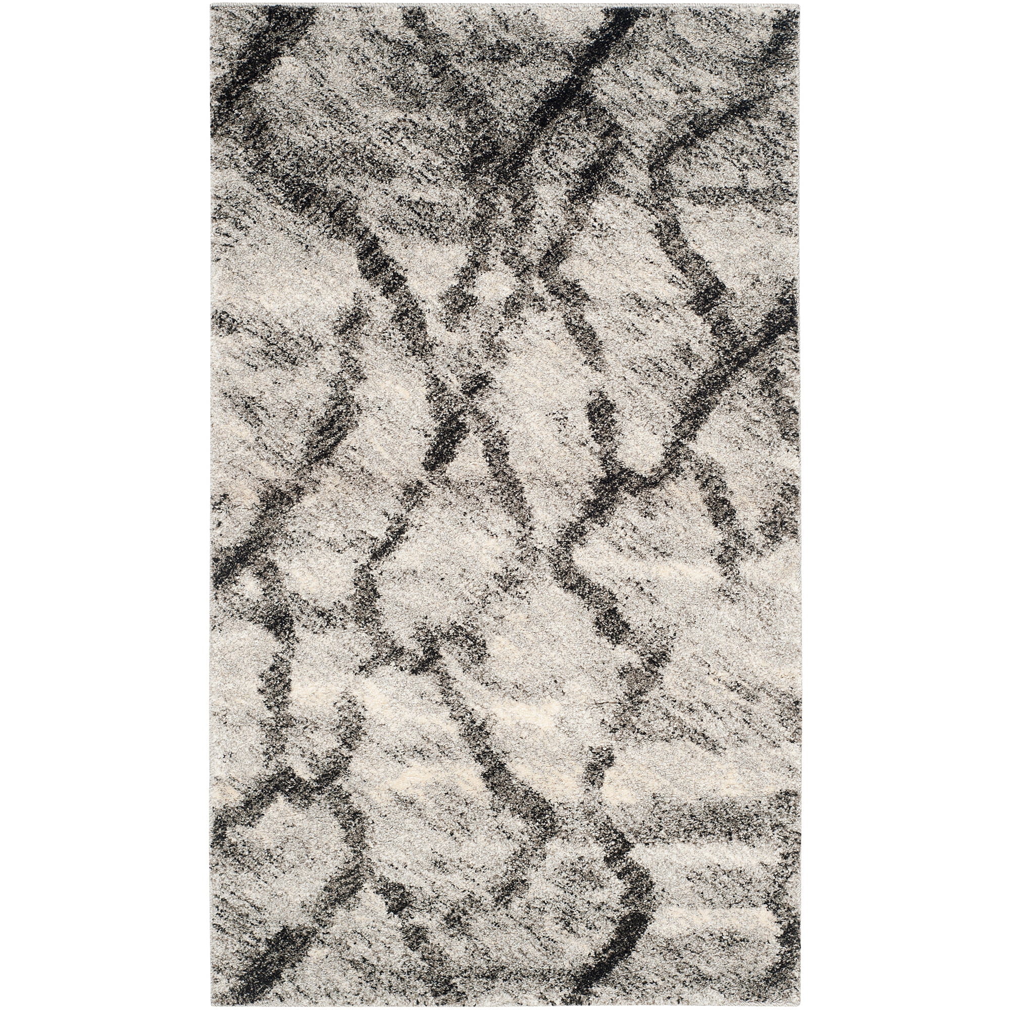 Abstract Elegance 30'' Black Synthetic Easy-Care Shag Rug