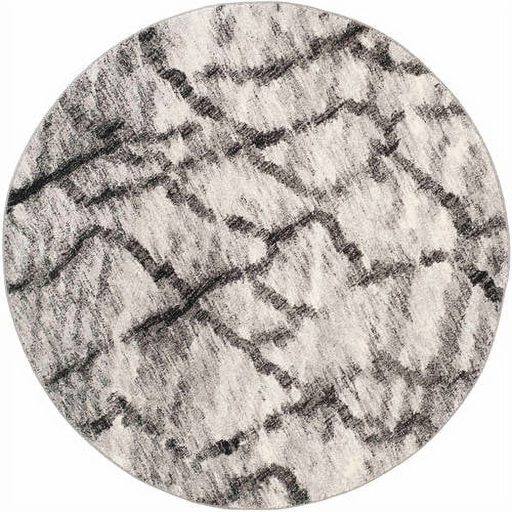 Light Grey and Black Abstract Square Shag Rug