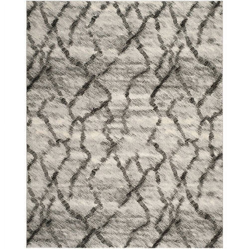 Mid-Century Abstract Black and Light Grey Shag Rug 6' x 9'