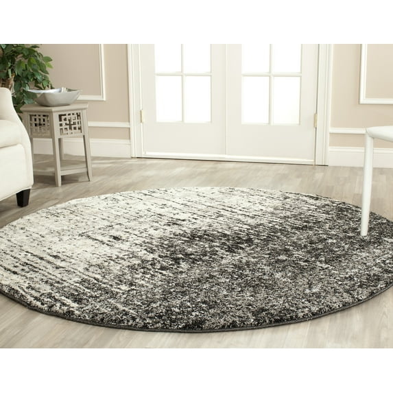 SAFAVIEH Retro Elsie Abstract Area Rug, Black/Light Grey, 4' x 4' Round