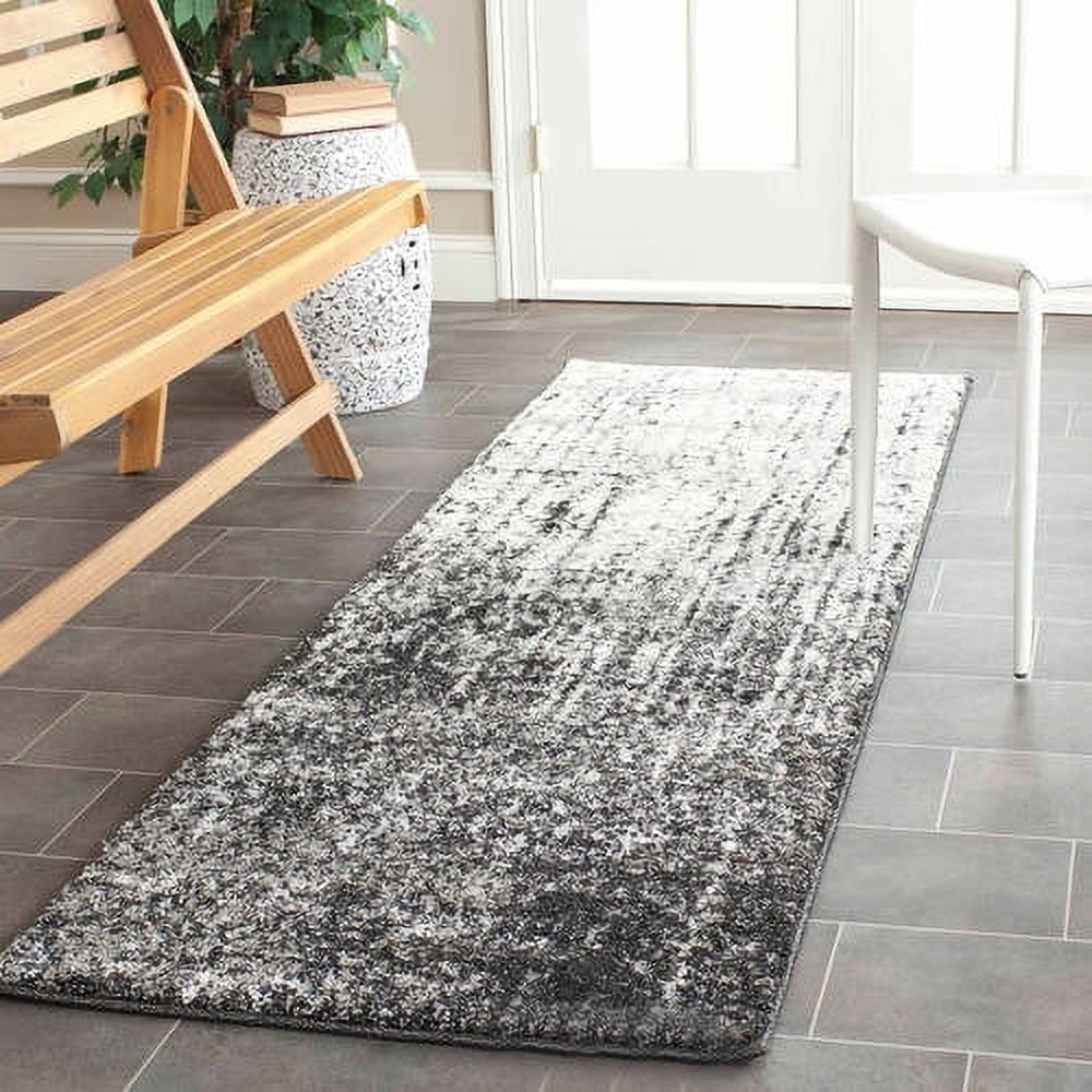 Mid-Century Abstract Black and Light Grey Shag Rug 6' x 9'