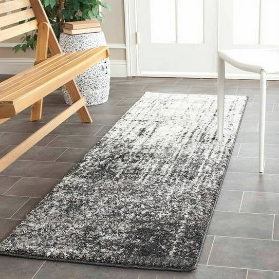 SAFAVIEH Retro Elsie Abstract Runner Rug, Black/Light Grey, 2'3" x 13'