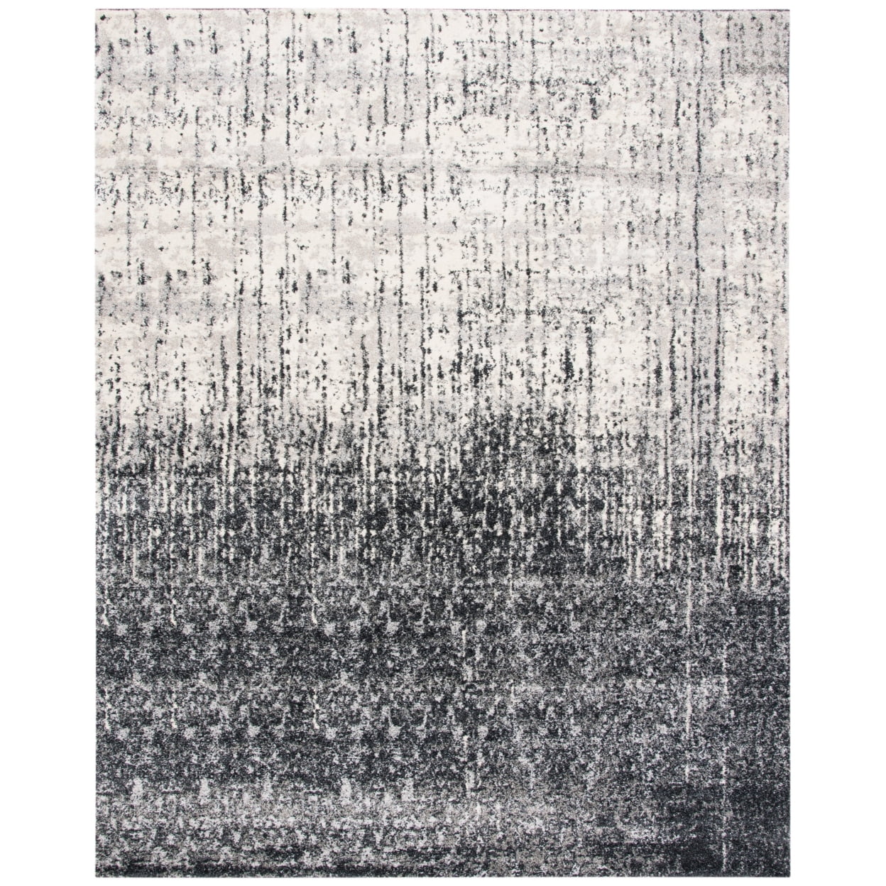 Black and Gray Abstract Shag Reversible Rug, 27" x 8"