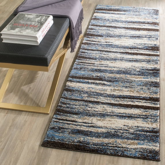 SAFAVIEH Retro Mayson Abstract Runner Rug, Cream/Blue, 2'3" x 15'