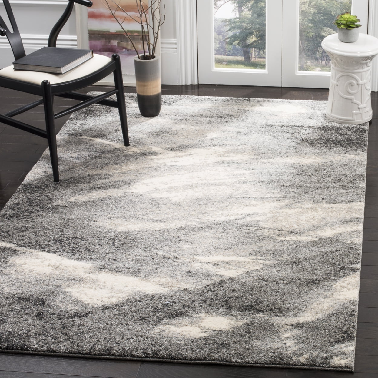 Grey and Ivory Abstract Shag 10' x 14' Area Rug