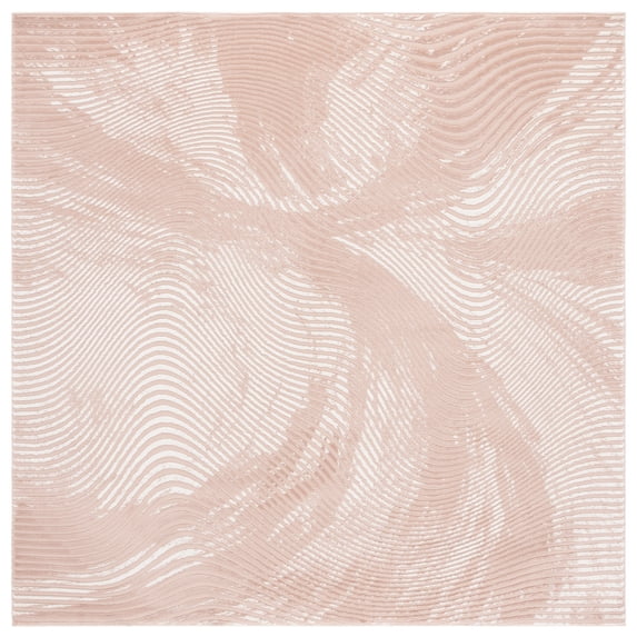 SAFAVIEH Revive Lanford Abstract Polyester Area Rug, Pink/Ivory, 6'7" x 6'7" Square
