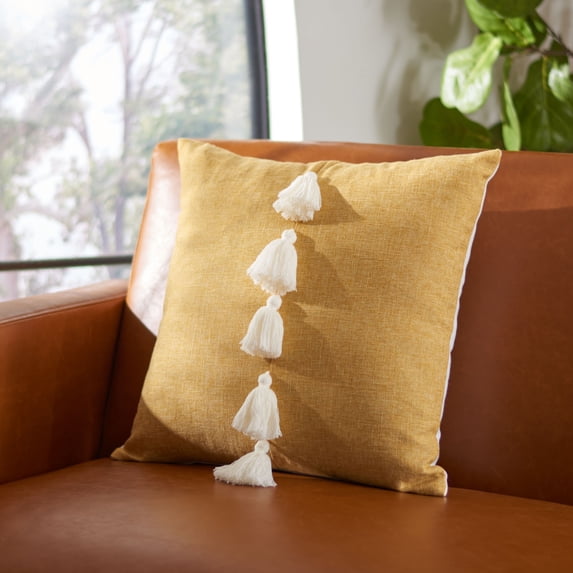 SAFAVIEH Revra Solid Fringe Decorative Pillow, 18" x 18", Sand
