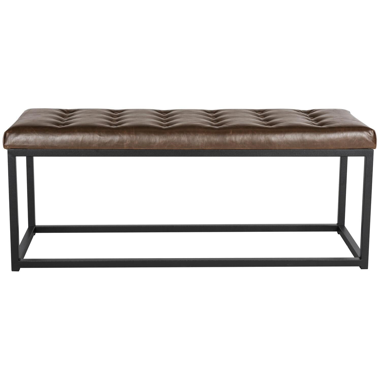 Transitional Black and Brown Tufted Bench with Parsons Legs
