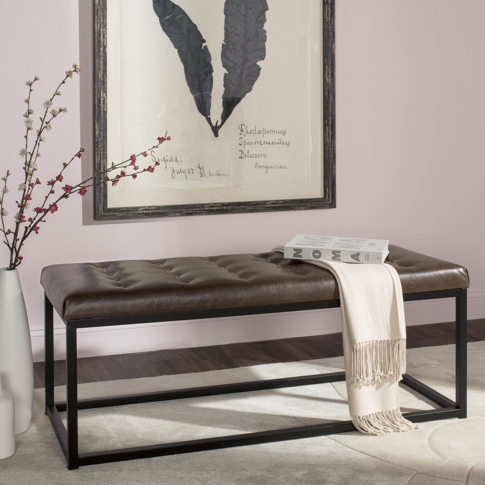 Transitional Black and Brown Tufted Bench with Parsons Legs