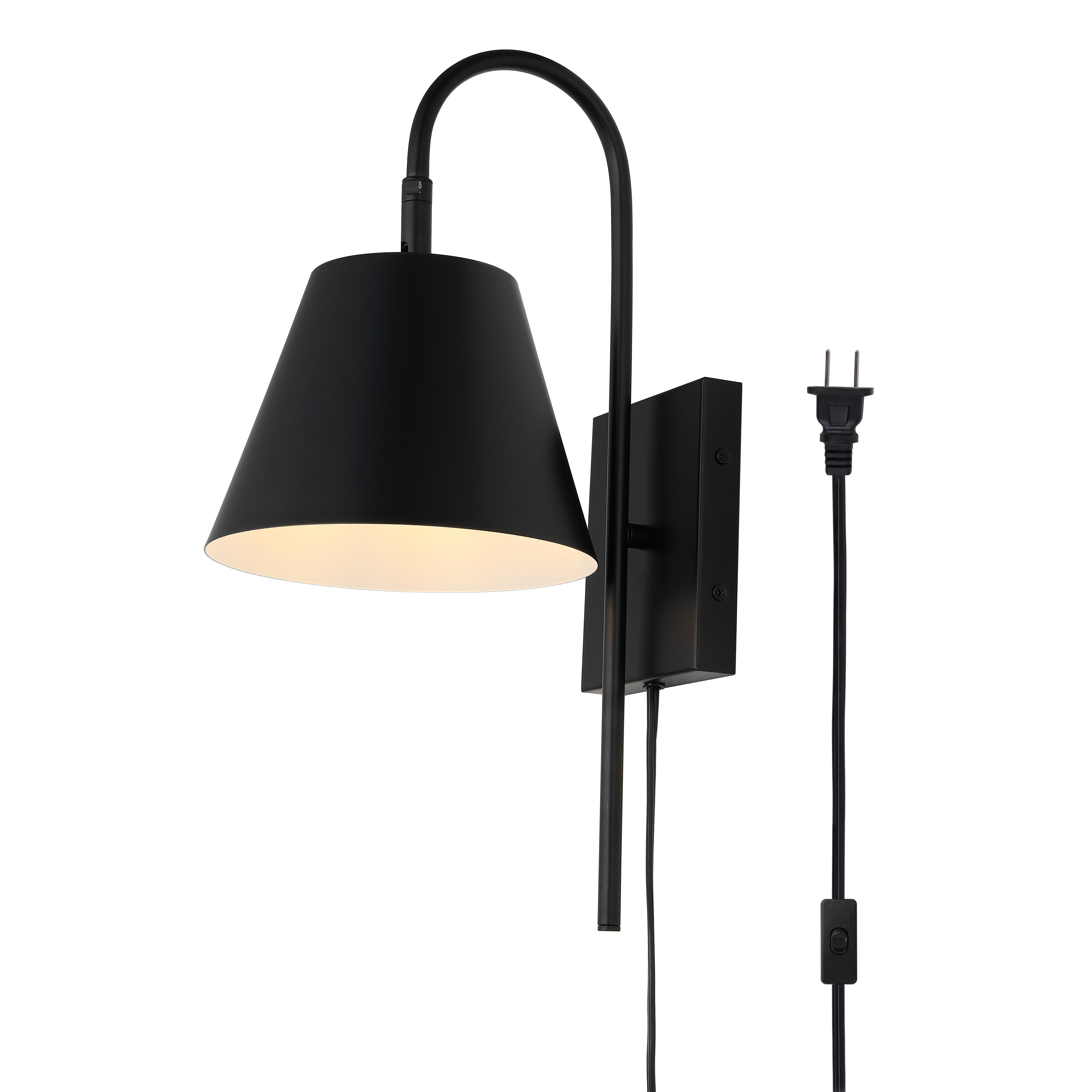 Rhoeva Black Metal Plug-In Wall Sconce with Tapered Shade