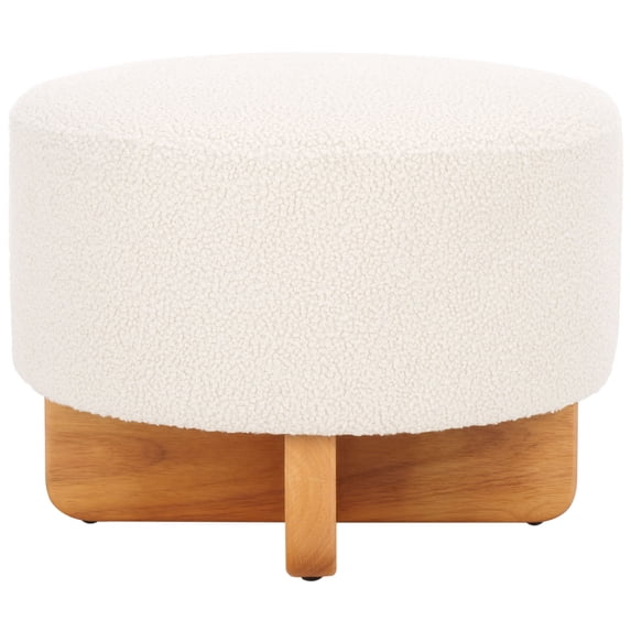 SAFAVIEH Riah Modern Polyester Ottoman, Off White/Natural