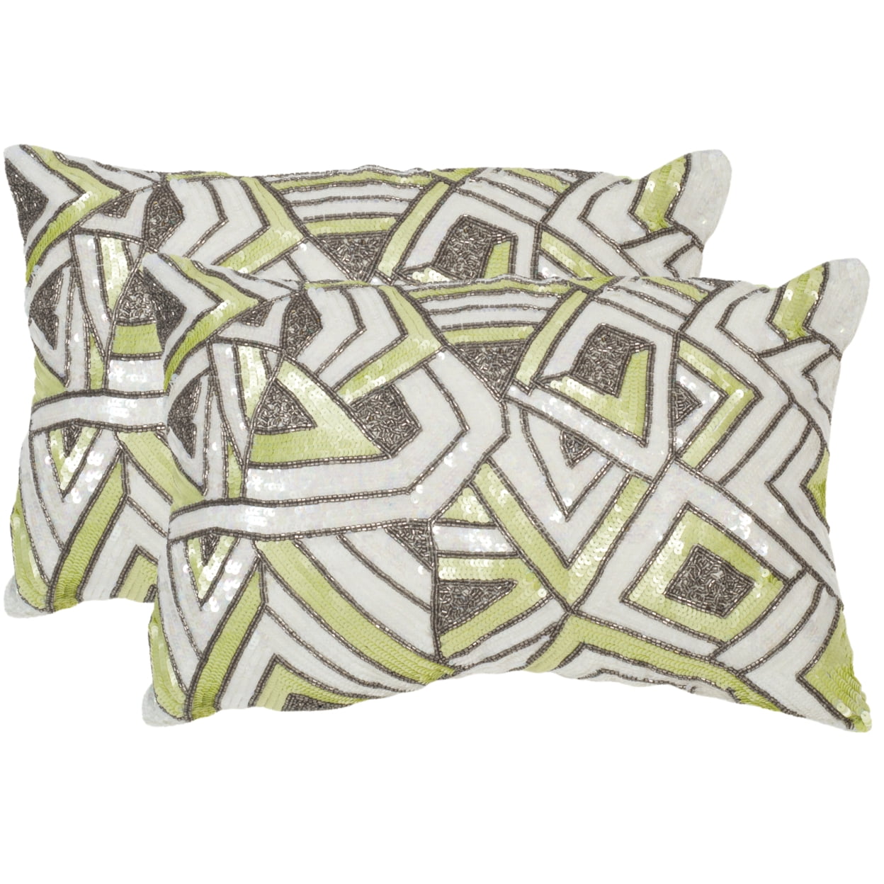 Macaron Green Sequined Geometric Throw Pillow Set