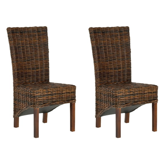 SAFAVIEH Ridge Bohemian Rattan Solid Dining Parsons Chair, Croco (Set of 2)