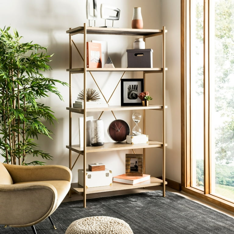 Safavieh Rigby Gold Liquid/Rustic Oak Metal Etagere Safavieh Rigby Gold Liquid/Rustic Oak Metal Etagere