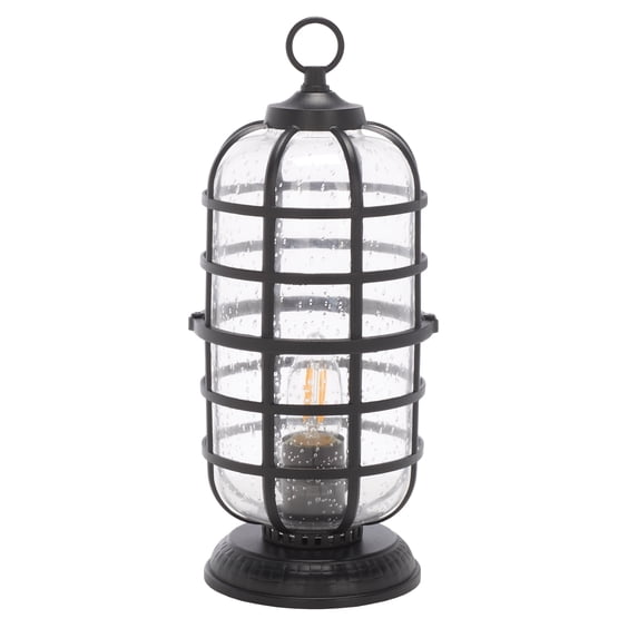 SAFAVIEH Rigel 13 in. Modern Black Steel Table Lamp with Clear Shade