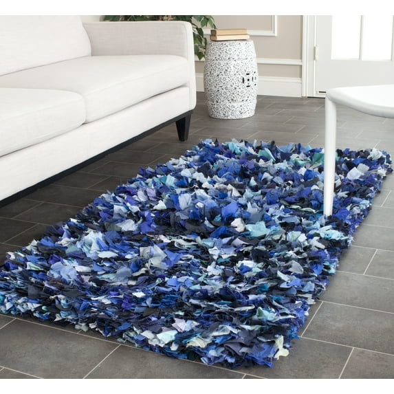 SAFAVIEH Rio Cassandra Confetti Polyester Shag Area Rug, Blue/Multi, 3' x 5'