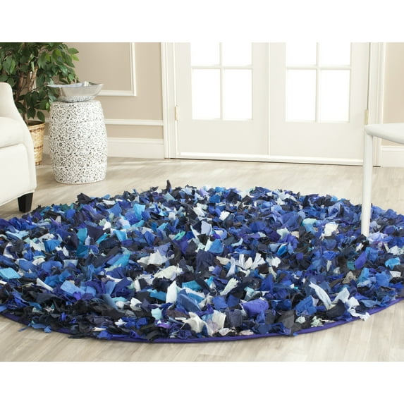 SAFAVIEH Rio Cassandra Confetti Polyester Shag Area Rug, Blue/Multi, 4' x 4' Round