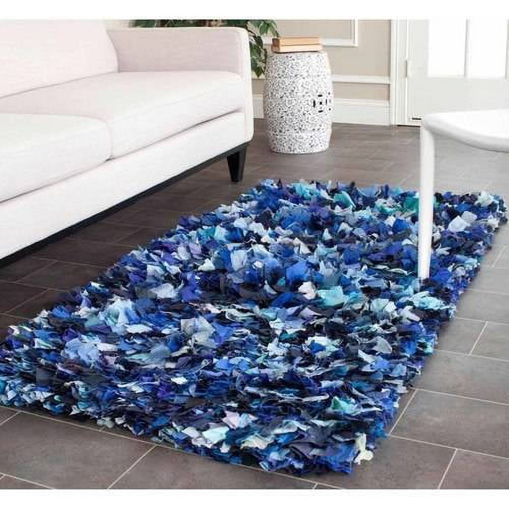 SAFAVIEH Rio Cassandra Confetti Polyester Shag Area Rug, Blue/Multi, 6' x 6' Square
