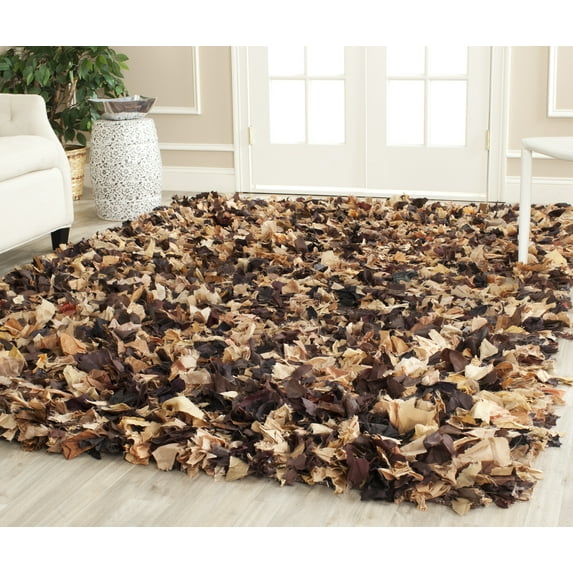 SAFAVIEH Rio Cassandra Confetti Polyester Shag Area Rug, Brown/Multi, 6' x 6' Square