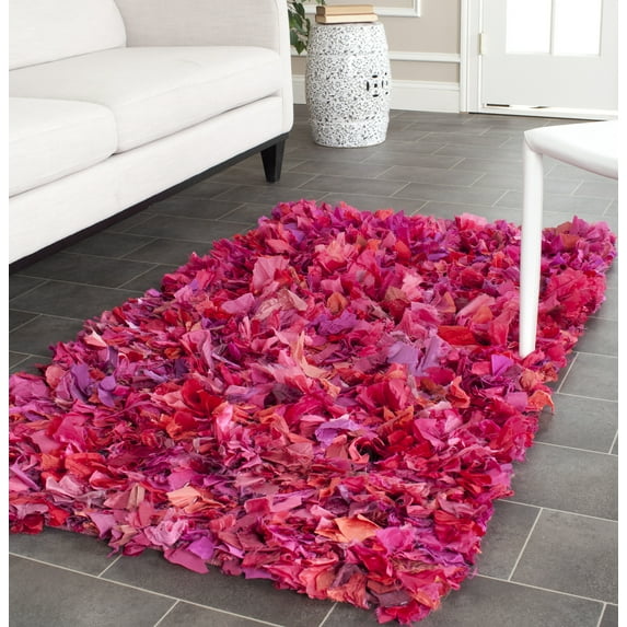 SAFAVIEH Rio Cassandra Confetti Polyester Shag Area Rug, Fuchsia/Multi, 4' x 6'