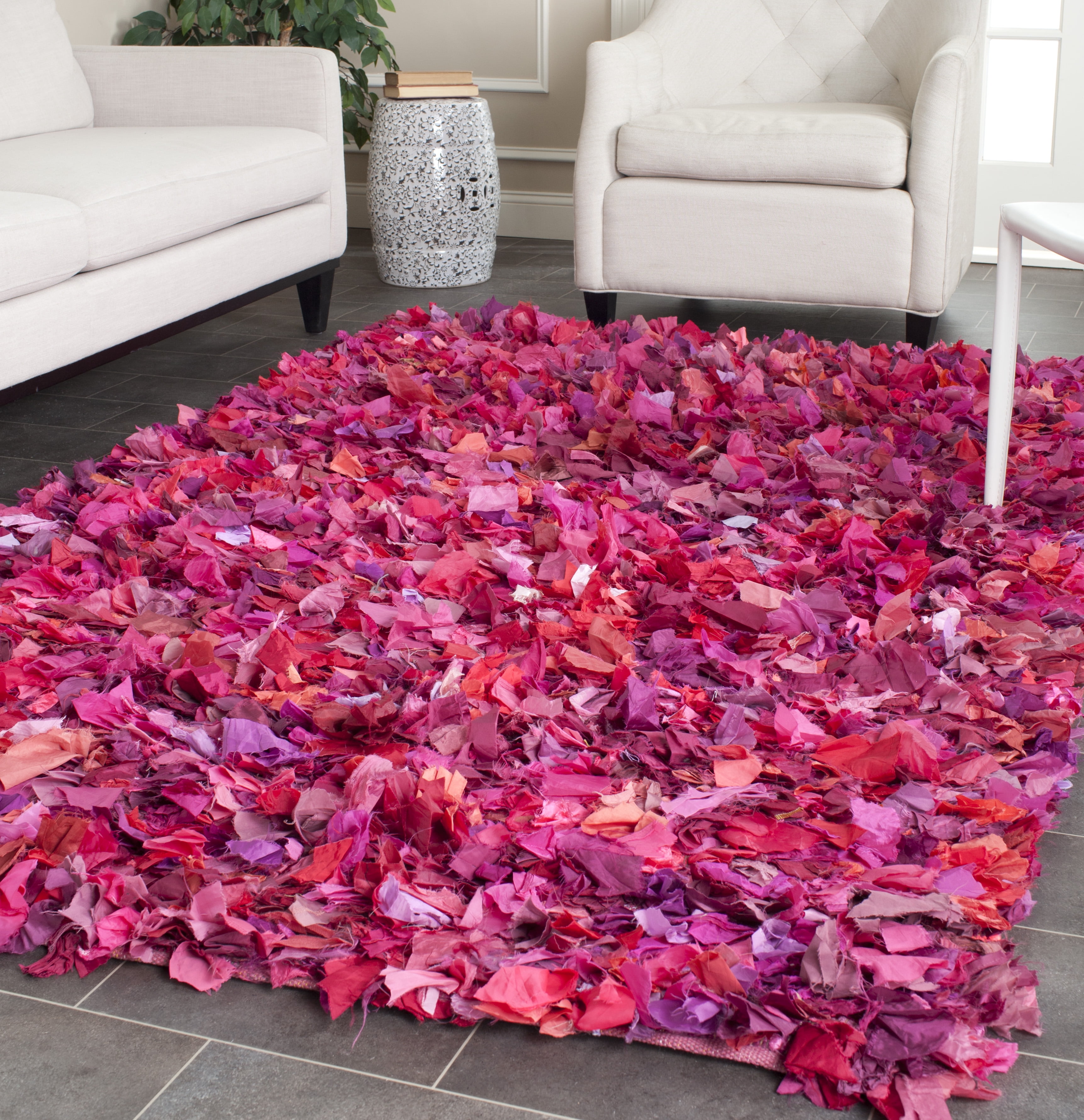 SAFAVIEH Rio Cassandra Confetti Polyester Shag Area Rug, Fuchsia/Multi, 5' x 8'