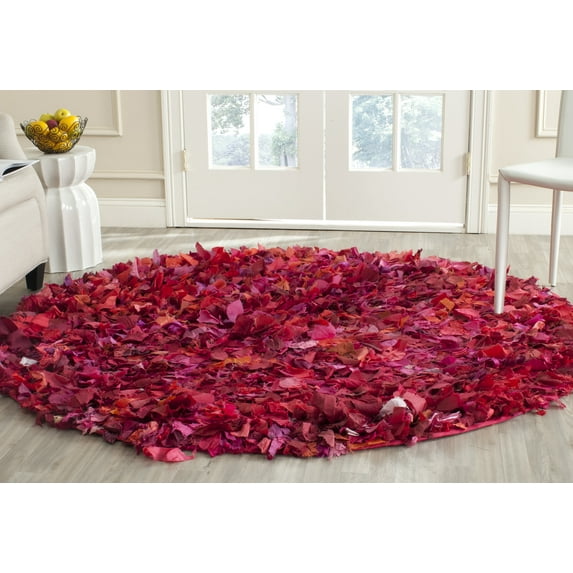 SAFAVIEH Rio Cassandra Confetti Polyester Shag Area Rug, Fuchsia/Multi, 6' x 6' Round