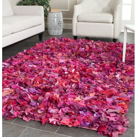 SAFAVIEH Rio Cassandra Confetti Polyester Shag Area Rug, Fuchsia/Multi, 6' x 6' Square