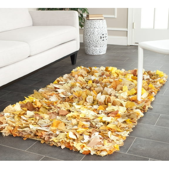 SAFAVIEH Rio Cassandra Confetti Polyester Shag Area Rug, Gold/Multi, 2'3" x 3'9"