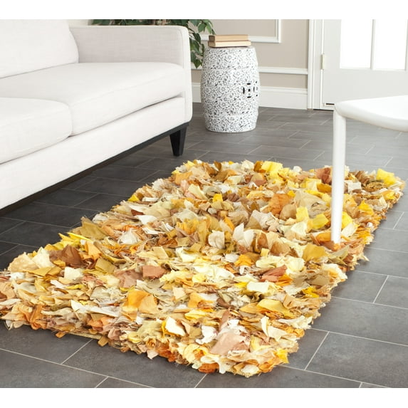 SAFAVIEH Rio Cassandra Confetti Polyester Shag Area Rug, Gold/Multi, 2'3" x 3'9"