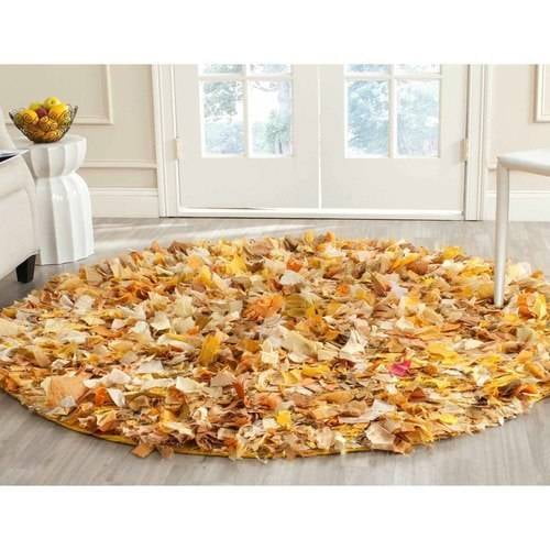 SAFAVIEH Rio Cassandra Confetti Polyester Shag Area Rug, Gold/Multi, 4' x 4' Round