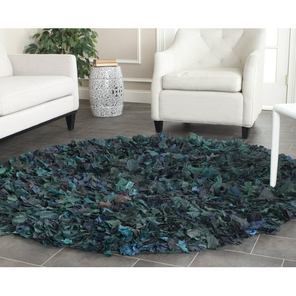 SAFAVIEH Rio Cassandra Confetti Polyester Shag Area Rug, Green/Multi, 6' x 6' Round