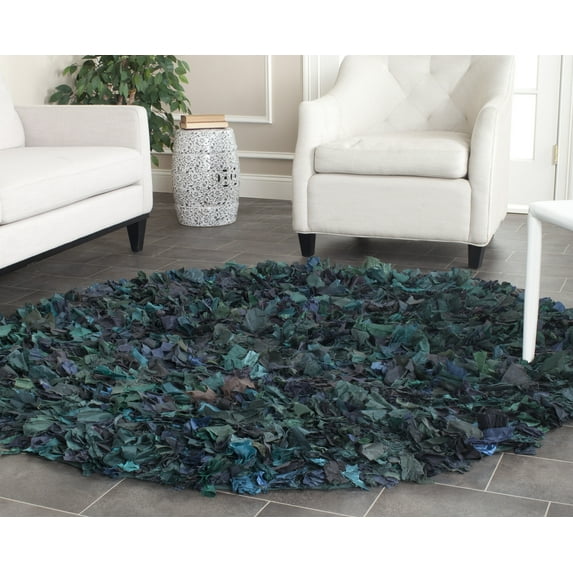 SAFAVIEH Rio Cassandra Confetti Polyester Shag Area Rug, Green/Multi, 6' x 6' Round