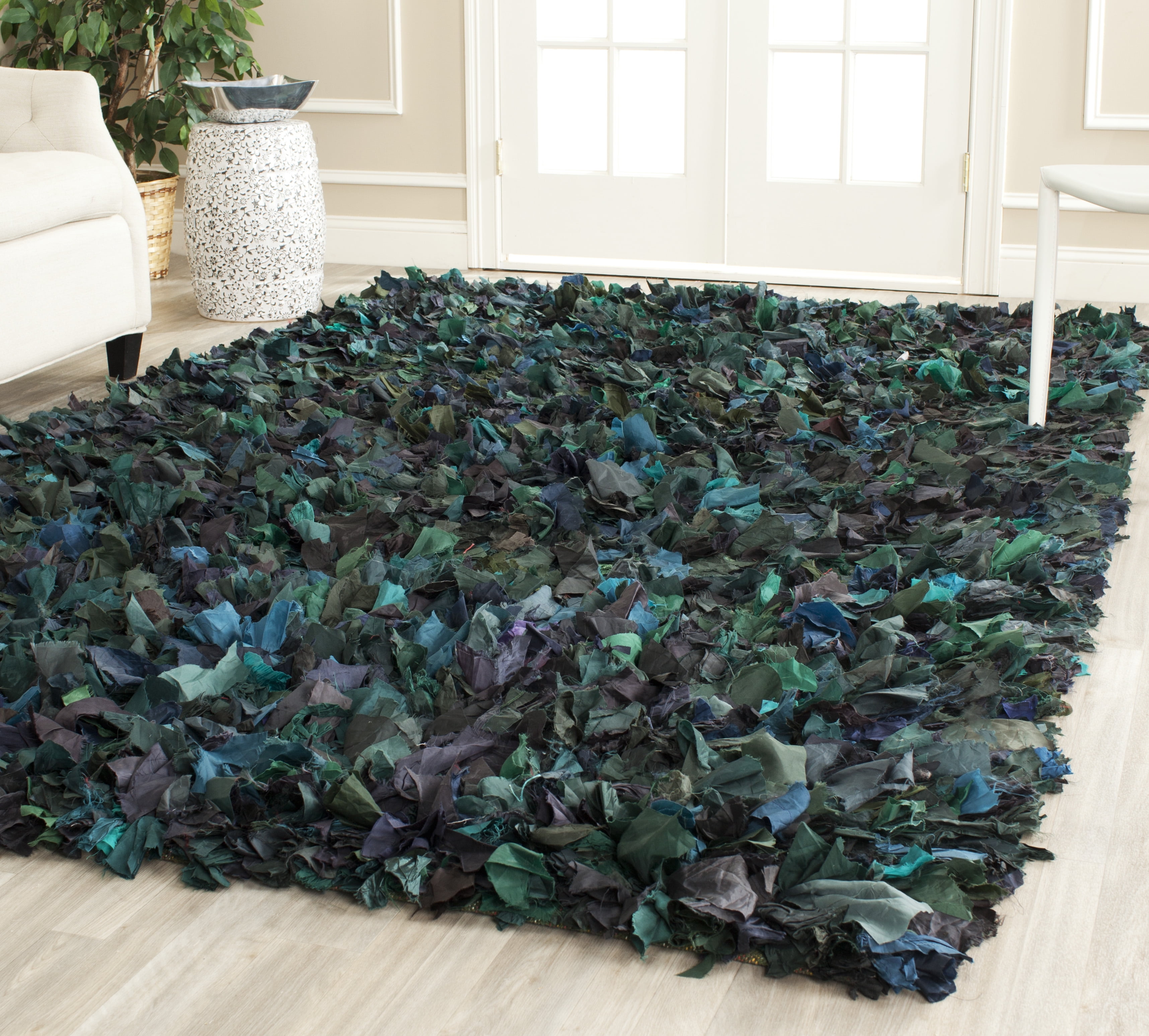 Handmade Green Multi Tufted Shag Square Area Rug