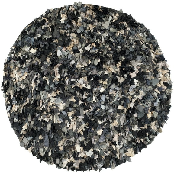 SAFAVIEH Rio Dallas Geometric Polyester Shag Area Rug, Dark Grey/Multi, 4' x 4' Round