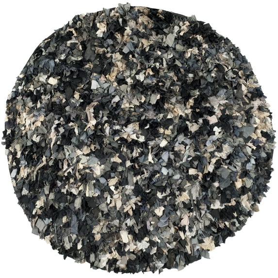 SAFAVIEH Rio Dallas Geometric Polyester Shag Area Rug, Dark Grey/Multi, 4' x 4' Round